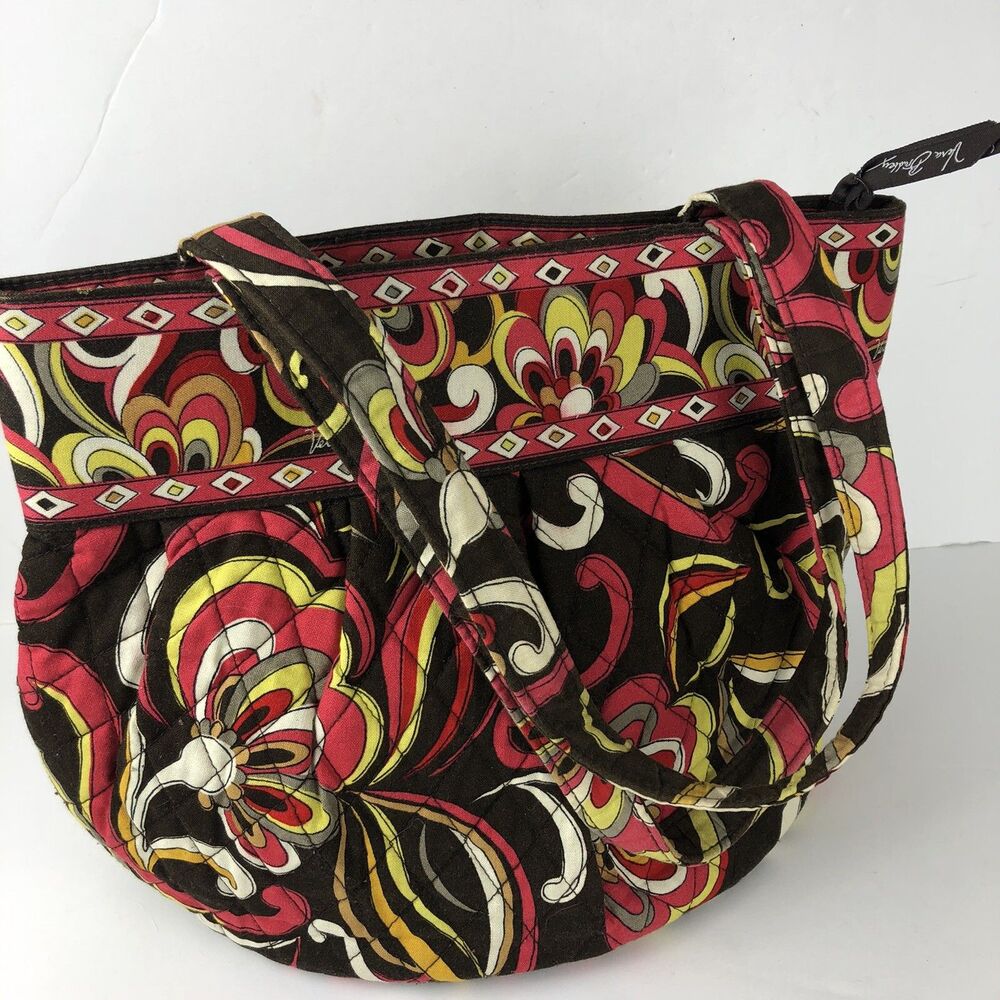 Vera Bradley Puccini Morgan Shoulder Hand Bag Brown Red White Floral Bucket Bag
